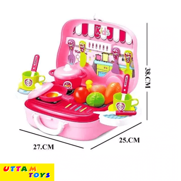 Imaxx Kitchen Play Set Cooking Toy Set With Briefcase & Accessories (Pink)