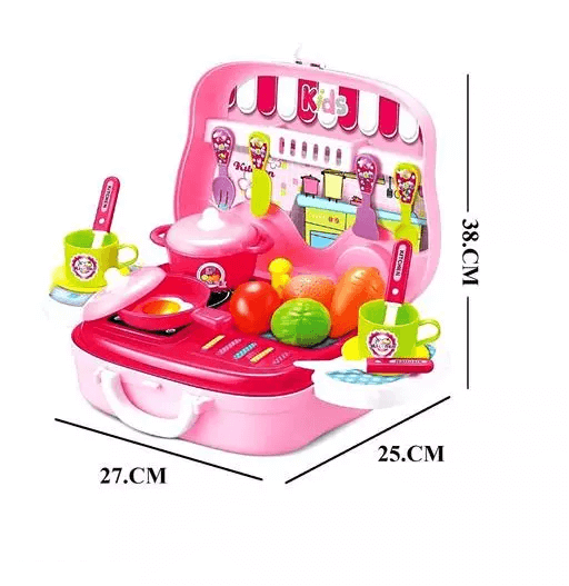 Imaxx Kitchen Play Set Cooking Toy Set With Briefcase & Accessories (Pink)