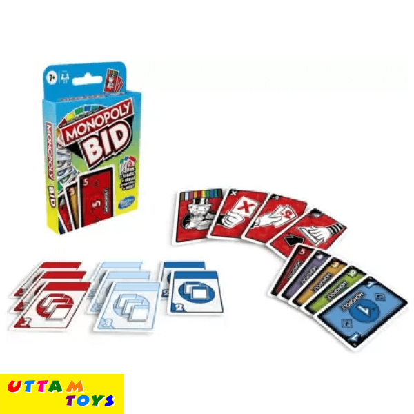 Monopoly Bid Game, Quick-Playing Card Game For 4 Players, Game For Families and Kids Ages 7 and Up Money & Assets Games Board Game