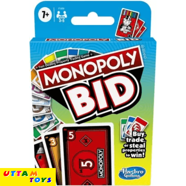 Monopoly Bid Game, Quick-Playing Card Game For 4 Players, Game For Families and Kids Ages 7 and Up Money & Assets Games Board Game