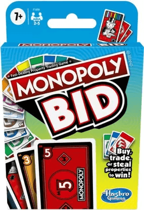 Monopoly Bid Game, Quick-Playing Card Game For 4 Players, Game For Families and Kids Ages 7 and Up Money & Assets Games Board Game