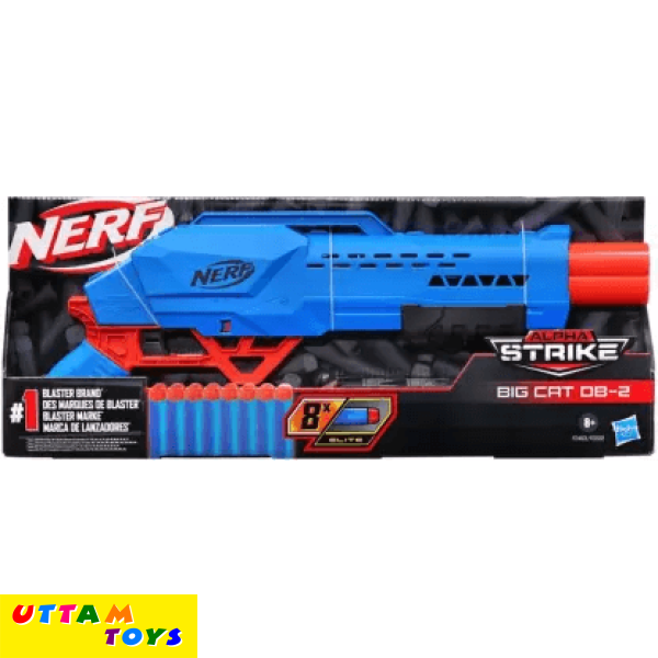 Nerf Alpha Strike Big Cat DB-2 Blaster, Fires 2 Darts in a Row, Incl. 8 Darts, for 8+ Guns & Darts