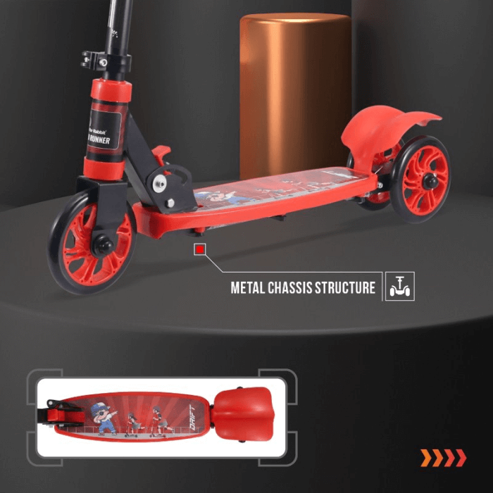 R For Rabbit Road Runner Drift Scooter - Metal Body, 3 Level Height Adjustment, Anti Slip Deck (Red)