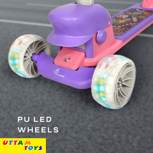 R For Rabbit Road Runner Mario Scooter - PU LED Wheels, 4 Level Height Adjustment, Anti Slip Deck (Purple Pink)