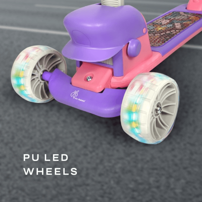 R For Rabbit Road Runner Mario Scooter - PU LED Wheels, 4 Level Height Adjustment, Anti Slip Deck (Purple Pink)