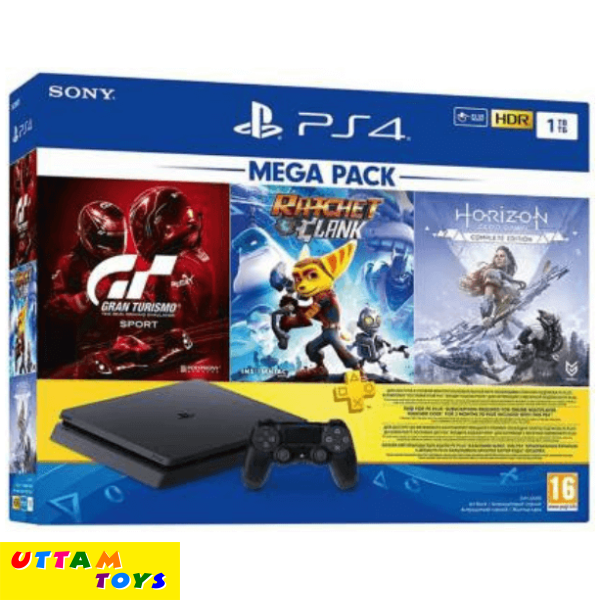 Sony PS4 PlayStation 4 1TB Slim Bundle With (Ratchet Clank, GT Sports & Horizon)