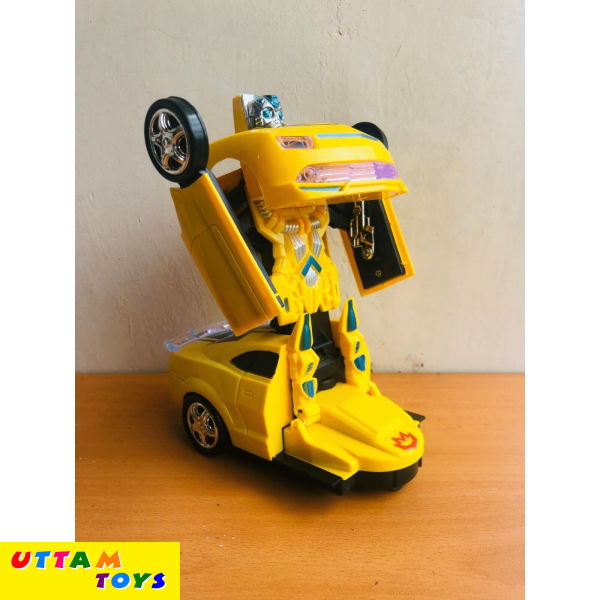 Uttam Toys Robot To Car Converting Transformer Toy with Light and Sound for Kids (Yellow)