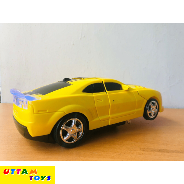 Uttam Toys Robot To Car Converting Transformer Toy with Light and Sound for Kids (Yellow)