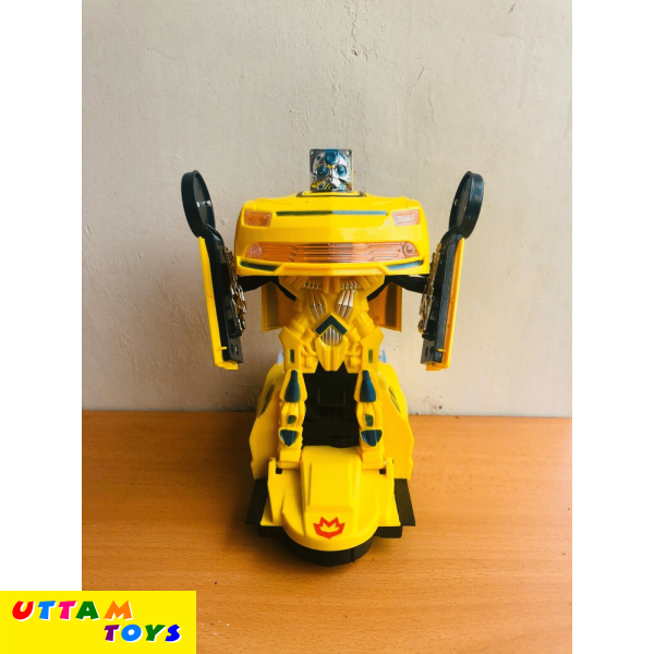 Uttam Toys Robot To Car Converting Transformer Toy with Light and Sound for Kids (Yellow)