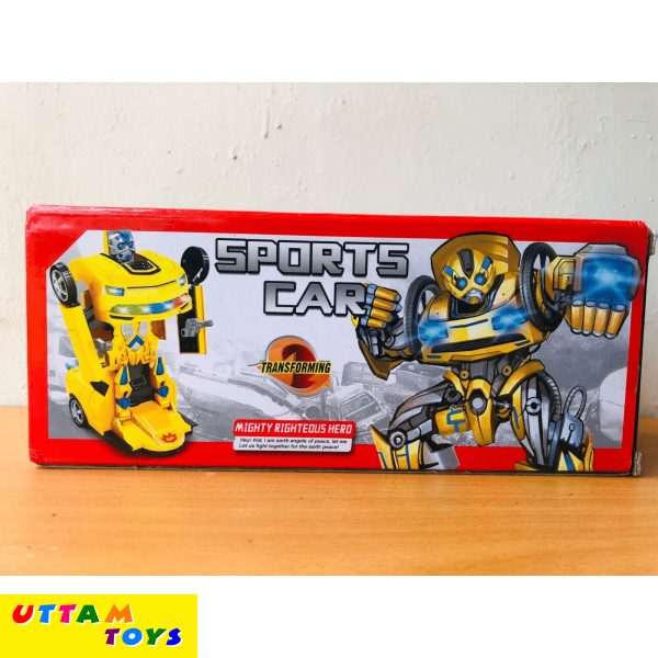 Uttam Toys Robot To Car Converting Transformer Toy with Light and Sound for Kids (Yellow)