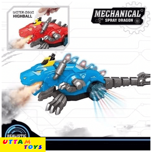 Mechanical Walking Dragon Dinosaur Toy with Fire Breathing Water Spray Mist Red Light Function & Realistic Sounds - Blue