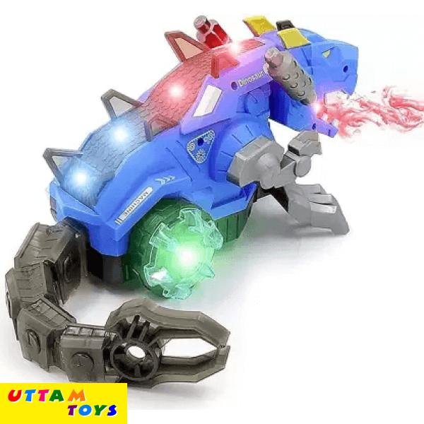 Mechanical Walking Dragon Dinosaur Toy with Fire Breathing Water Spray Mist Red Light Function & Realistic Sounds - Blue