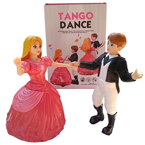 Dancing Couple Angel Doll and Prince Tango Dance with Light and Music - 360 Degree Rotation