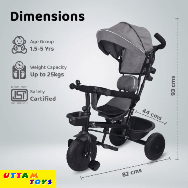 R For Rabbit Tiny Toes T40 Plus Tricycle - Rubber Wheels, 360 Rotatable Seat, Adjustable Canopy, Parental Control, Front & Rear Baskets