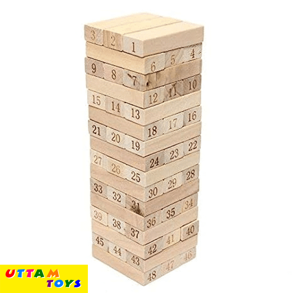 Wooden Stacking Blocks Toy with 4 Dices Blocks - 54 Pcs