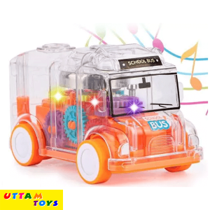 Uttam Toys Gear Transparent Bus Toys for Kids Mini School Bus Toy with Tinkling Sound and Lights - Multicolor