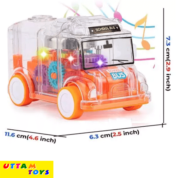 Uttam Toys Gear Transparent Bus Toys for Kids Mini School Bus Toy with Tinkling Sound and Lights - Multicolor