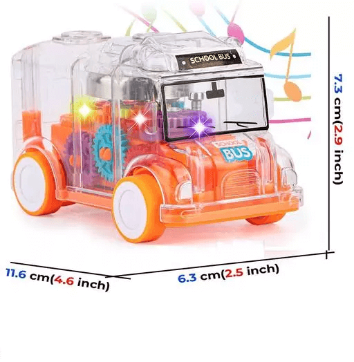 Uttam Toys Gear Transparent Bus Toys for Kids Mini School Bus Toy with Tinkling Sound and Lights - Multicolor