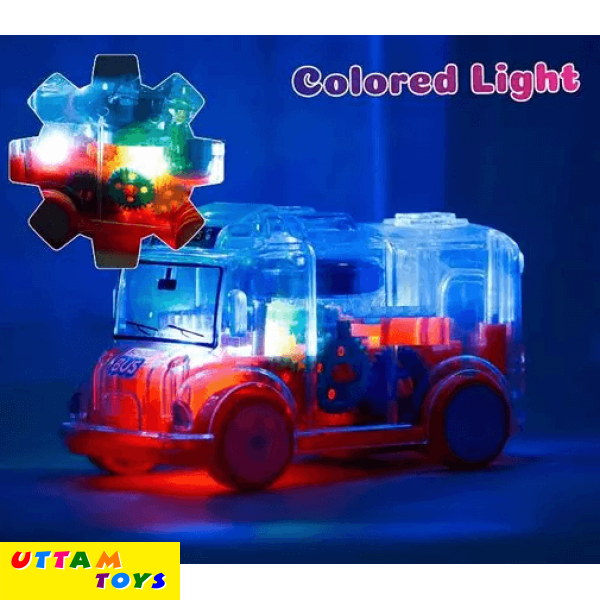 Uttam Toys Gear Transparent Bus Toys for Kids Mini School Bus Toy with Tinkling Sound and Lights - Multicolor