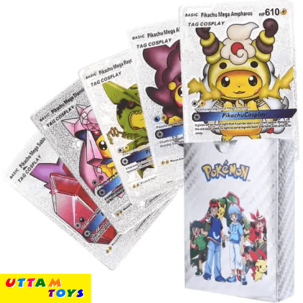 Uttam Toys Pokemon Silver Foil Card - (1 Box -15 Pcs -10 Card)