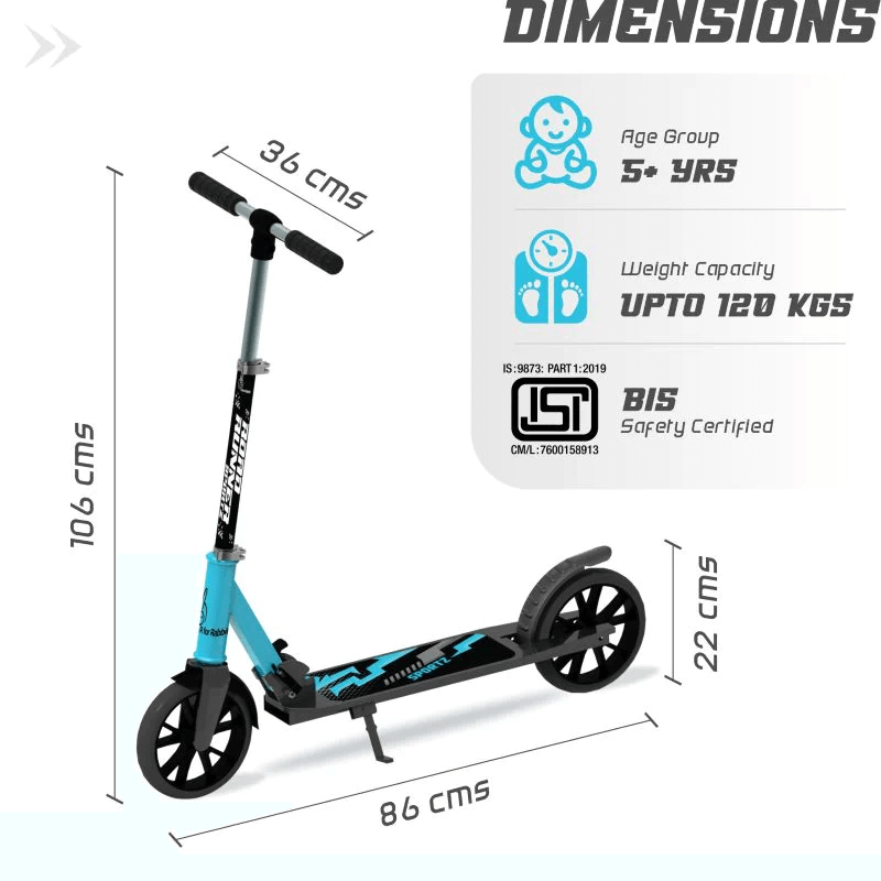 R For Rabbit Road Runner Sportz Scooter - 3 Level Height Adjustment, Easy Fold, Wide Base & Stand