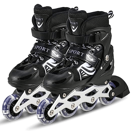 Adjustable Inline Roller Skates for Kids, Teens and Adults, Unisex Outdoor Skating Shoes Roller Blades with Featuring Wheels for Skating - Multicolour