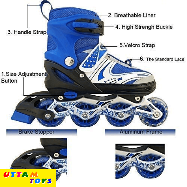 Adjustable Inline Roller Skates for Kids, Teens and Adults, Unisex Outdoor Skating Shoes Roller Blades with Featuring Wheels for Skating - Multicolour