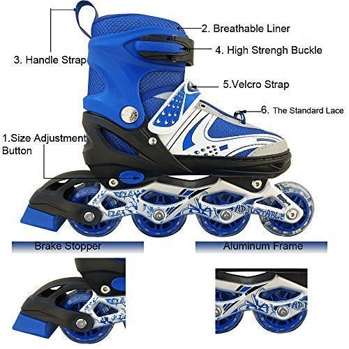 Adjustable Inline Roller Skates for Kids, Teens and Adults, Unisex Outdoor Skating Shoes Roller Blades with Featuring Wheels for Skating - Multicolour