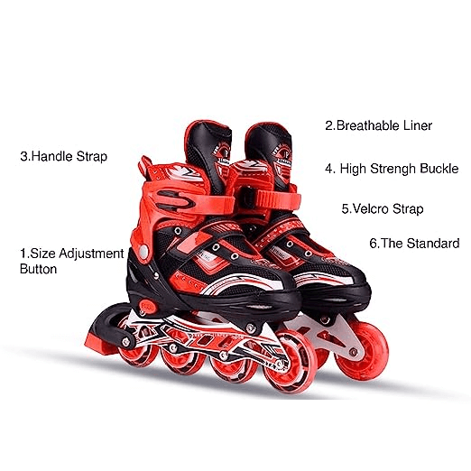 Adjustable Inline Roller Skates for Kids, Teens and Adults, Unisex Outdoor Skating Shoes Roller Blades with Featuring Wheels for Skating - Multicolour