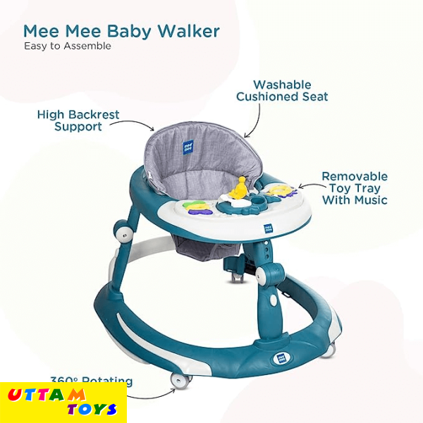 Mee Mee Premium Baby Walker with Rocker & Rocking Walker 3 Level Height Adjustment - Dark Blue