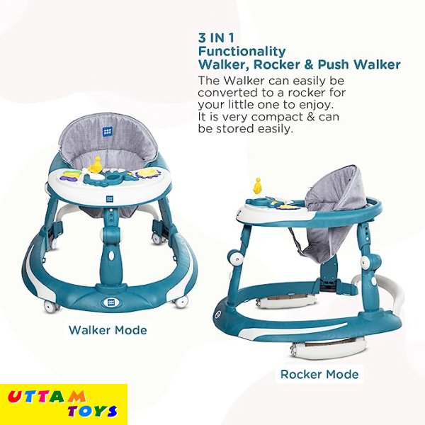 Mee Mee Premium Baby Walker with Rocker & Rocking Walker 3 Level Height Adjustment - Dark Blue