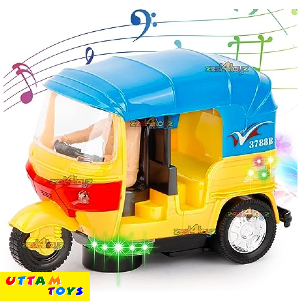 Uttam Toys Auto Ricksaw Tricycle with Lights & Music Sound Toy - Multicolors