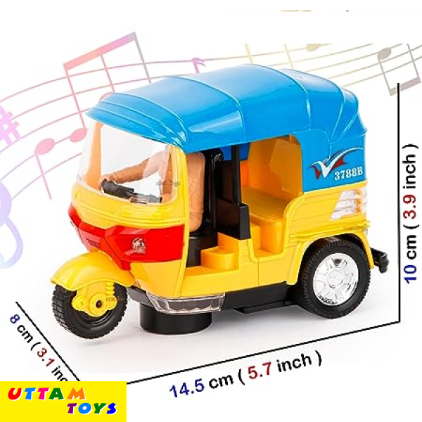 Uttam Toys Auto Ricksaw Tricycle with Lights & Music Sound Toy - Multicolors