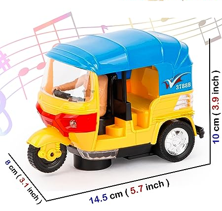 Uttam Toys Auto Ricksaw Tricycle with Lights & Music Sound Toy - Multicolors