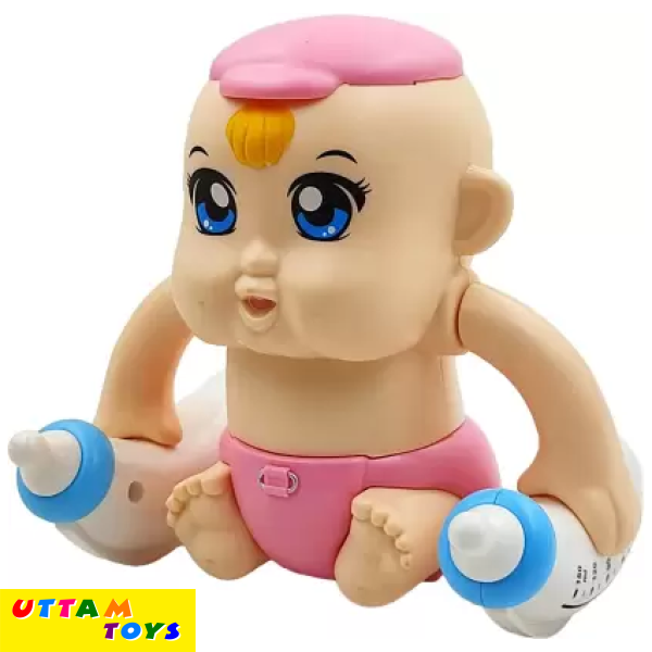 Uttam Toys Electric Voice Controlled Tumbling Baby with Feeding Bottles Creative Rolling Toy - Multi Color