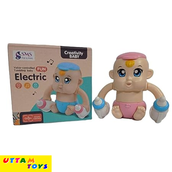 Uttam Toys Electric Voice Controlled Tumbling Baby with Feeding Bottles Creative Rolling Toy - Multi Color