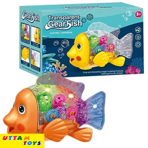 Uttam Toys Transparent Gear Fish Musical with Sound & Flashing Lights - Multicolors