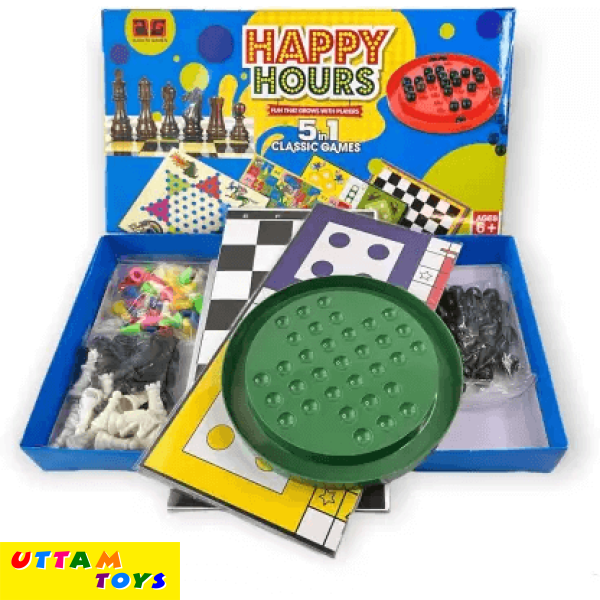 Ajanta Games Happy Hours 5 in 1 Classic games Party & Fun Games Board Game