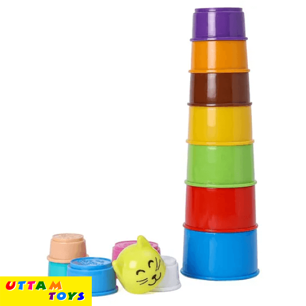 Toy Fun Stacking Cup Set Cat Face - 13 Pieces (Color May Vary)