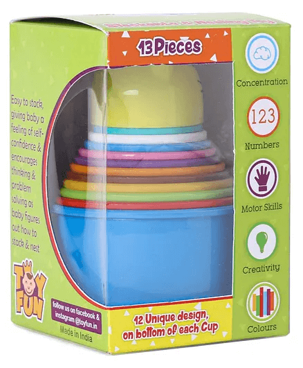 Toy Fun Stacking Cup Set Cat Face - 13 Pieces (Color May Vary)