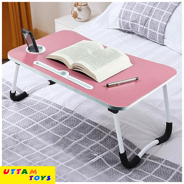 Uttam Toys Study Table Bed Home Wooden Foldable Students Stand Office Computer Desk Folding Work Tables laptops Portable (Pink)