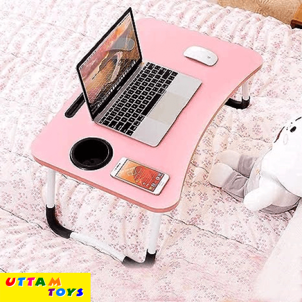 Uttam Toys Study Table Bed Home Wooden Foldable Students Stand Office Computer Desk Folding Work Tables laptops Portable (Pink)