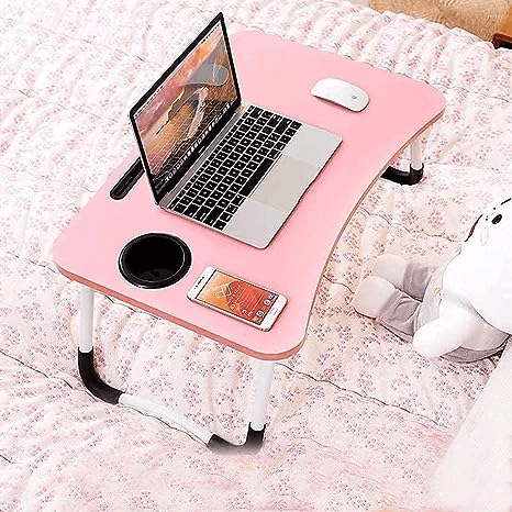 Uttam Toys Study Table Bed Home Wooden Foldable Students Stand Office Computer Desk Folding Work Tables laptops Portable (Pink)