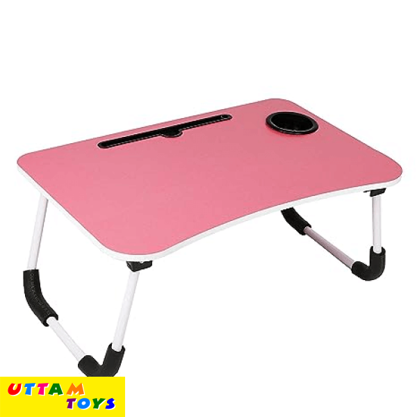 Uttam Toys Study Table Bed Home Wooden Foldable Students Stand Office Computer Desk Folding Work Tables laptops Portable (Pink)