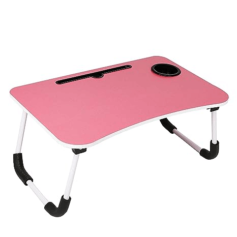 Uttam Toys Study Table Bed Home Wooden Foldable Students Stand Office Computer Desk Folding Work Tables laptops Portable (Pink)