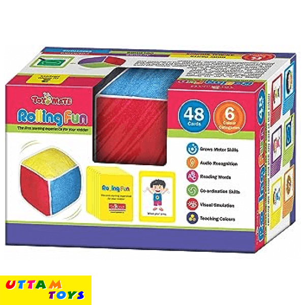 Toymate Rolling Fun - Play & Learn Colors, Animals, Actions, Body Parts, Emotions & Counting - Big Bright Soft Toy Color Dice Multicolor