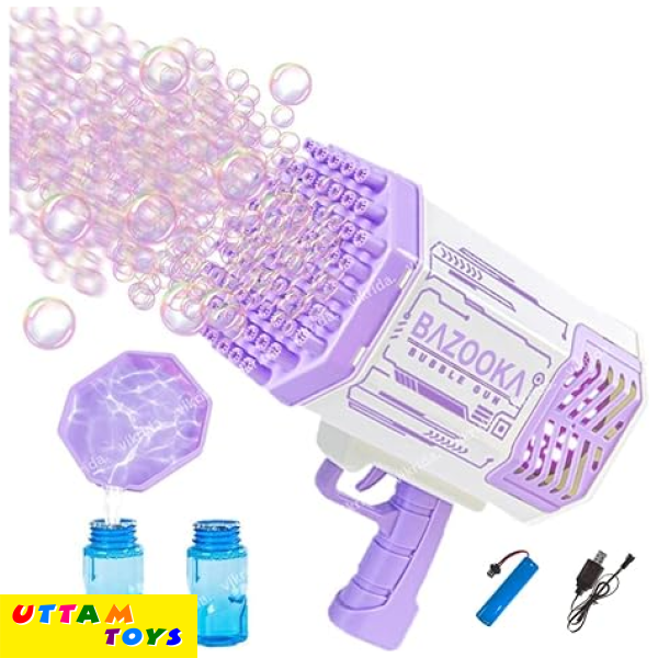 Vikrida 69 Hole Automatic Bazooka Bubble Gun for Kids with Colorful Lights & Colourful Bubble - Purple