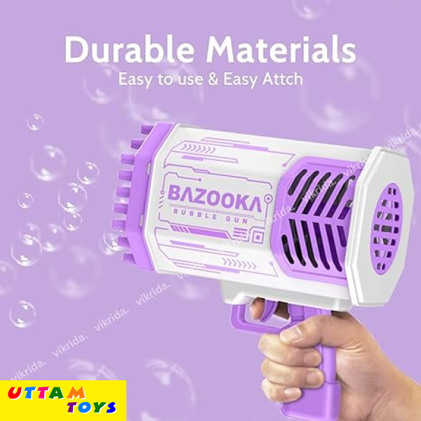 Vikrida 69 Hole Automatic Bazooka Bubble Gun for Kids with Colorful Lights & Colourful Bubble - Purple