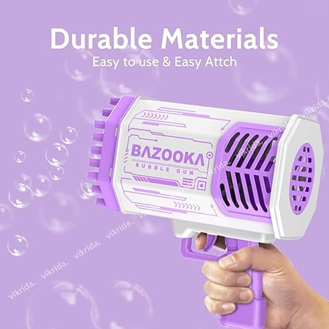 Vikrida 69 Hole Automatic Bazooka Bubble Gun for Kids with Colorful Lights & Colourful Bubble - Purple