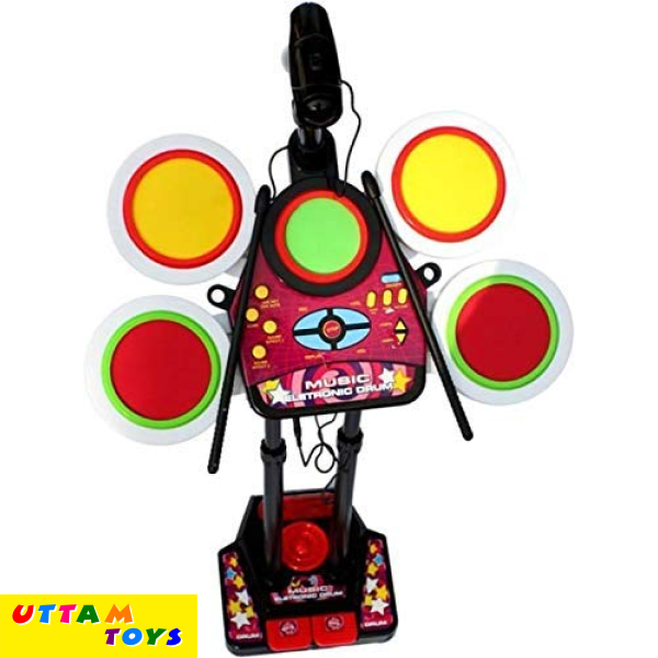 Junior Musical Drum Beat Set, XXL Electronic Junior Jazz Drum Beat Set with Mp3 Plug-in + Microphone + Pedal Mechanism + Adjustable Heights Multi Color.